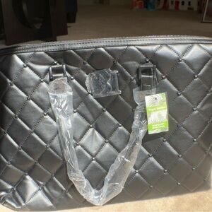 Badgley Mischka Black Quilted Laptop Bag